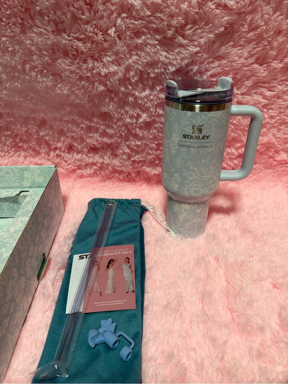 Stanley Light Blue Floral Travel Mug with Handle
